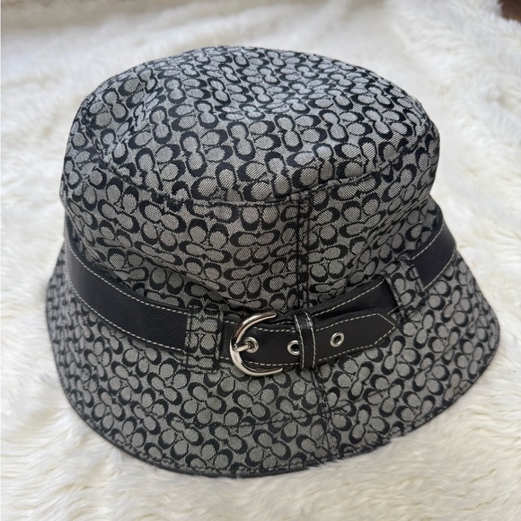 Vintage Coach Womens Signature Jacquard Bucket Hat Size M/L Monogram Y2K Buckle - Picture 2 of 14